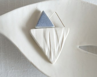 RUCHED brooch, white porcelain, grey, silver