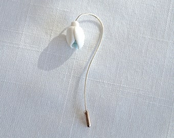 Porcelain SNOWDROP brooch, 925 sterling silver