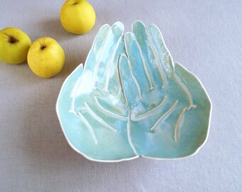 OFFERING porcelain hands bowl, large aqua