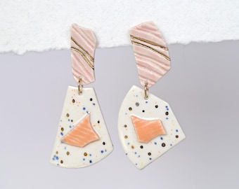 No6 TERRAZZO mis-matched earrings, porcelain, gold pins