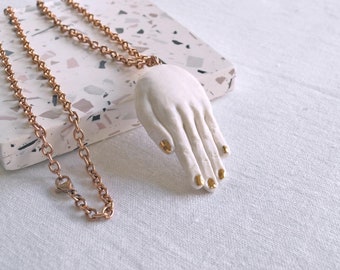 HAND necklace, porcelain, choose rose gold chain