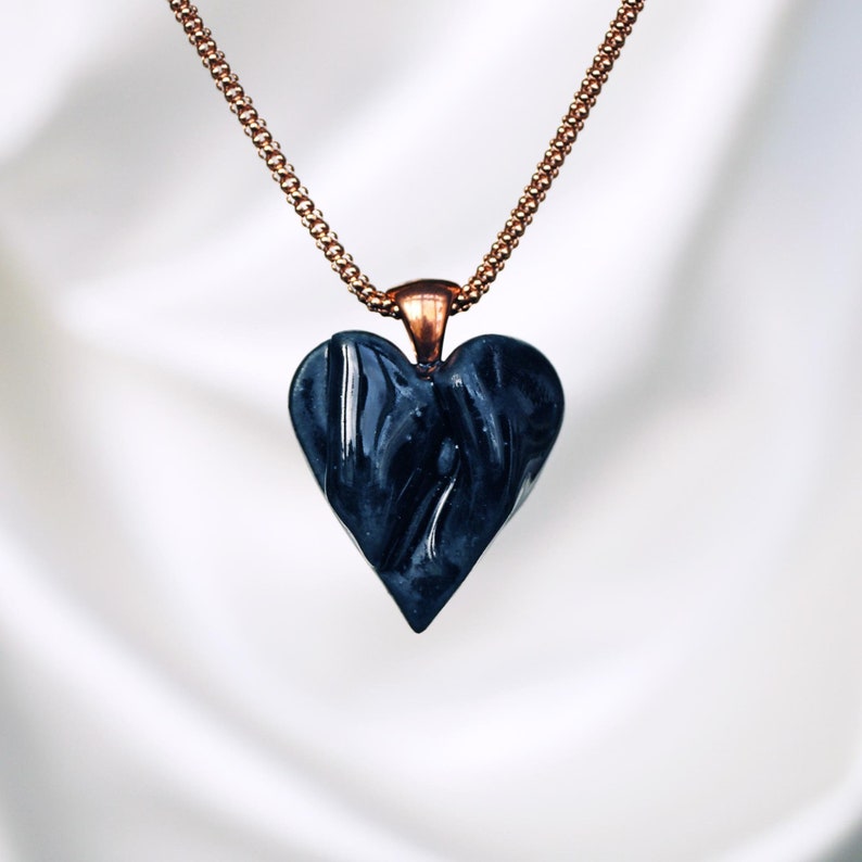 DRAPED heart necklace, small black porcelain, choose rose gold chain image 6