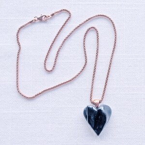 DRAPED heart necklace, small black porcelain, choose rose gold chain image 7