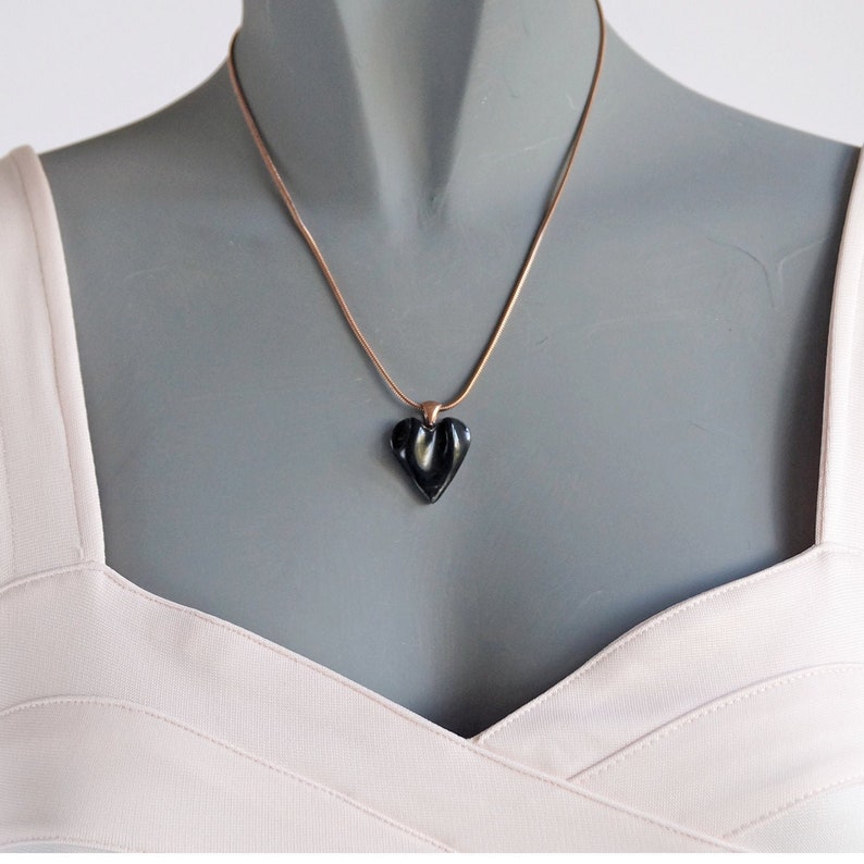 DRAPED heart necklace, small black porcelain, choose rose gold chain image 5