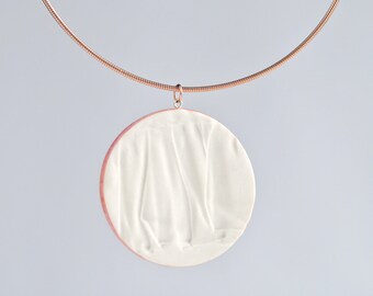 RUCHED circle necklace, white porcelain, rose gold