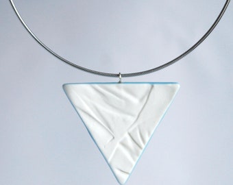 RUCHED triangle necklace, white porcelain, cerulean, choose omega necklet