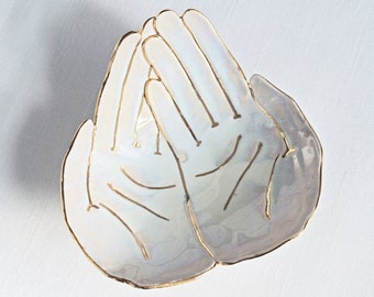 OFFERING porcelain hands bowl, life size soft white gold