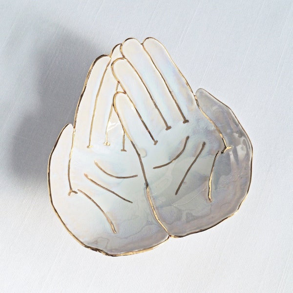 OFFERING porcelain hands bowl, life size soft white gold