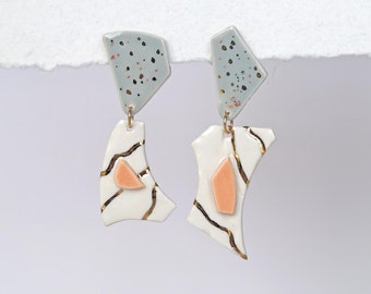 No3 TERRAZZO mis-matched earrings, porcelain, gold
