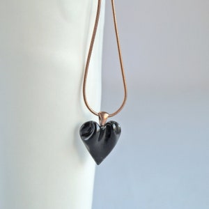 DRAPED heart necklace, small black porcelain, choose rose gold chain image 2