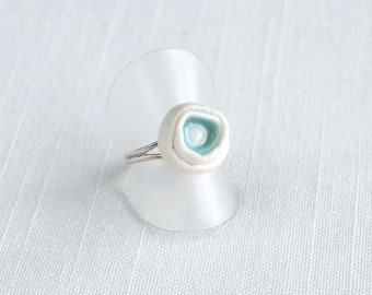 LINEN adjustable ring, large porcelain 925 sterling silver