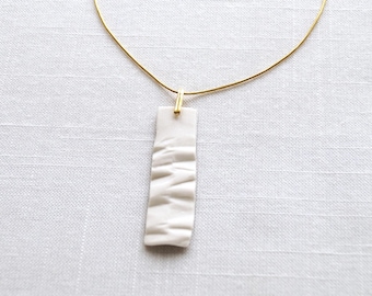 CRINKLED paper jewellery set, necklace and earrings, porcelain paper clay, gold vermeil