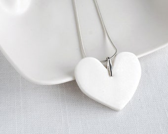 MODERN heart necklace, white porcelain, silver or rose gold