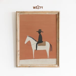 Minimalist Western Cowboy Poster | Abstract Horse Rider Print | Modern Southwestern Wall Art