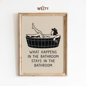 Poster da bagno con cowgirl / Divertente arte murale western / Stampa con citazione rustica per il bagno