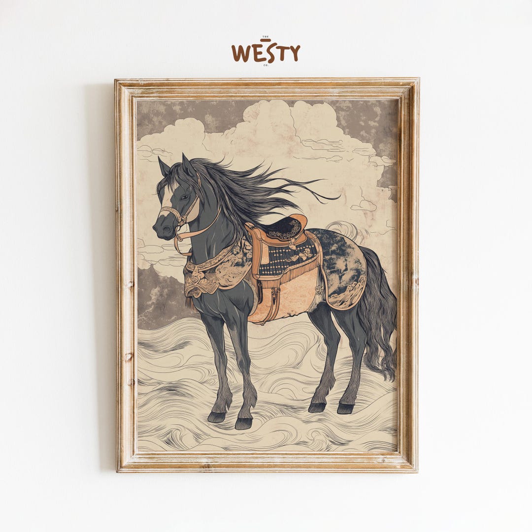 Samurai Horse Poster | Japanese Cowboy Art | Vintage Western - Etsy