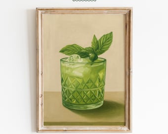 Stampa artistica di cocktail verde – Decorazione murale ispirata al mojito fresco