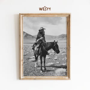 Cowboy on Horse Poster | Black & White Western Print | Rustic Rodeo Art