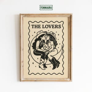 Amoureux des cow-girls au clair de lune - Poster de style tarot occidental queer