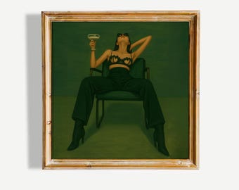 Arte murale del potere femminile - Donna sicura di sé con stampa di cocktail - Sit Like a Lady SQ