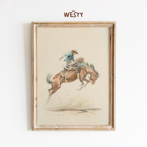 Bucking Horse Poster | Western Cowboy Sketch | Vintage Rodeo Decor