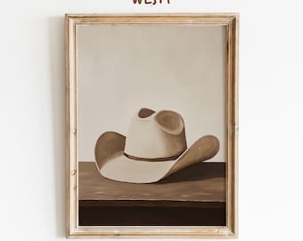Dipinto di cappello da cowboy / Arte murale rustica western / Stampa minimalista country