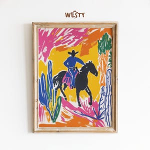 Colorful Western Cowboy Poster | Abstract Desert Art Print | Southwestern Wall Decor