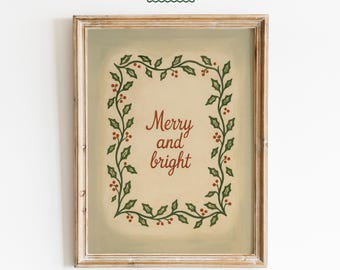 Merry and Bright Poster – Vintage Christmas Wall Art