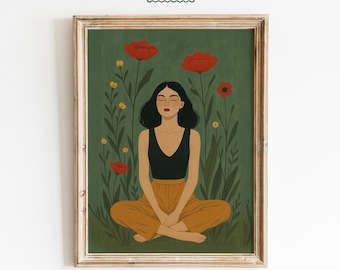 Wild Bloom – Stampa artistica di donna botanica femminile nei toni del verde terroso