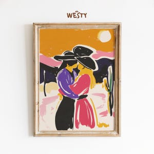 Western Cowboy Love Poster | Colorful Desert Art Print | Romantic Southwestern Wall Decor