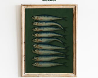 Dark Sardine Poster – Rustic Coastal Kitchen Wall Art Print