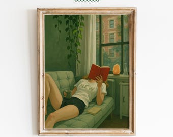 Cozy Reading Corner Art – Relaxed Living Room Poster with Book and Coffee