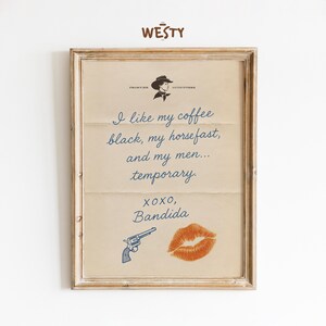 Bandida Poster Print | Arte de parede com citação de cowgirl ocidental | Decoração de letras vintage atrevida