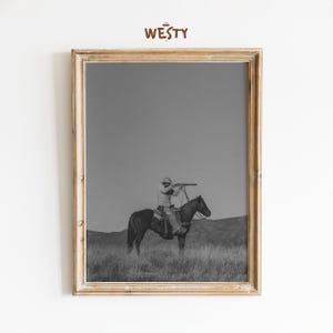 Poster Cowboy Sniper / Arte murale Western Rifleman / Stampa cavaliere in bianco e nero