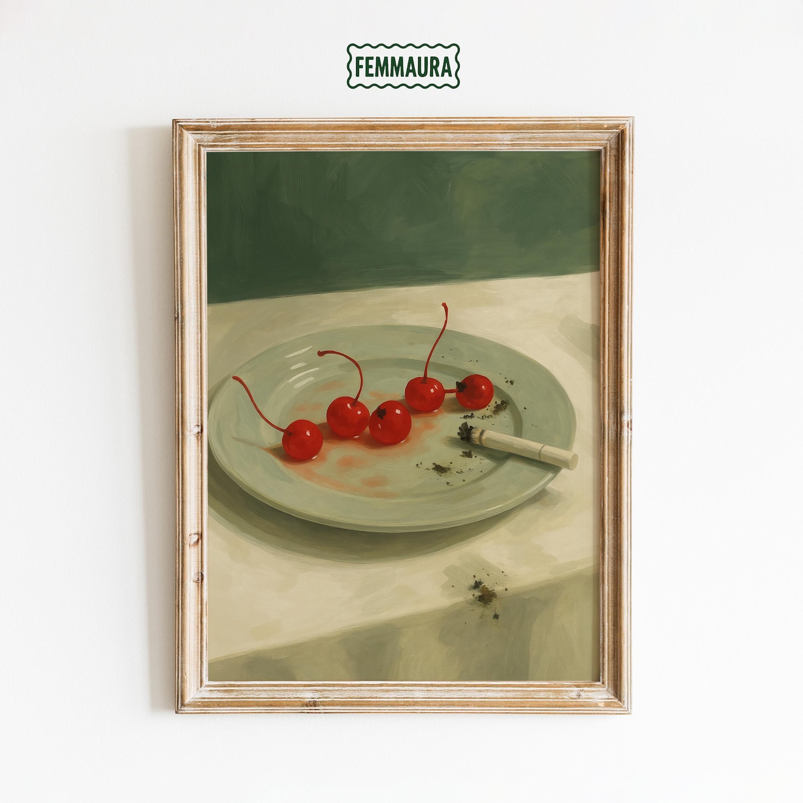 Cherries and Cigarette Poster – Dark Still Life Retro Wall Art