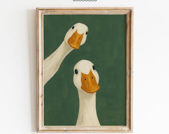 Pôster Dupla de Gansos – Arte de Parede Minimalista com Animais, Impressão Divertida para Decoração de Fazenda
