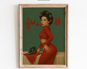 Retro Pin-Up Ironing Poster – Vintage Feminine Wall Art