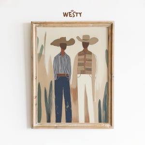 Minimalistische Cowboy Kunst | Western Paar Druck | Neutrales Wüsten Dekor