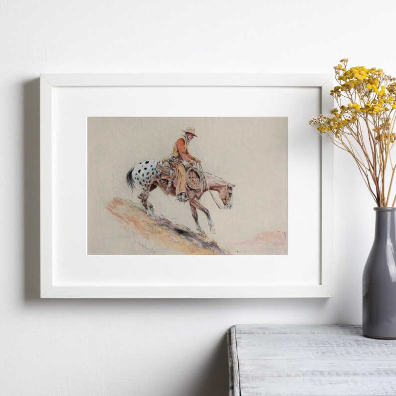 Vintage Cowboy & Appaloosa Print | Western Horse Art | Rustic Rodeo ...