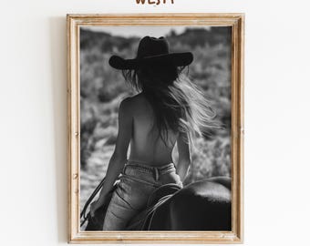 Poster di libertà da cowgirl / Arte murale western / Stampa in bianco e nero