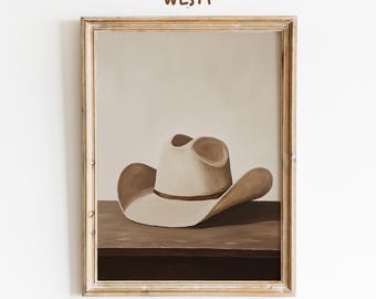 Stampa artistica con cappello da cowboy / Decorazione rustica western / Arte murale minimalista country