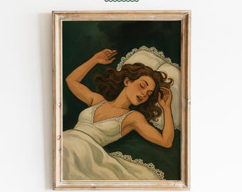 Dream Rest – Feminine Sleep Art Print in Deep Green Tones