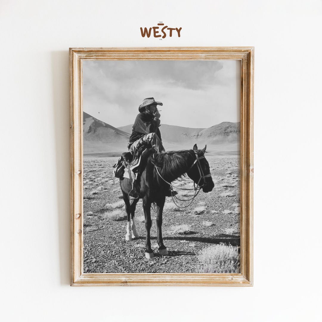 Lone Cowboy on Horseback | Western Photography Print | Black and White ...