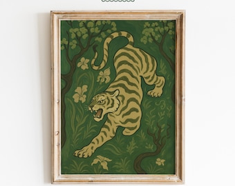 Vintage Tiger Dschungel Kunstdruck