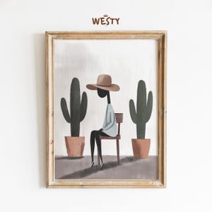 Minimalist Boho Woman Poster | Abstract Desert Art Print | Modern Cactus Wall Decor