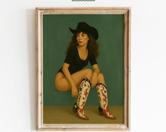 Cowgirl Squat Poster – Retro Western Wall Art