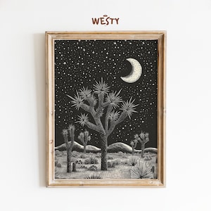 Joshua Tree Nachthimmel Poster | Western Wüsten Mond Kunst | Boho Natur Wand-Dekor