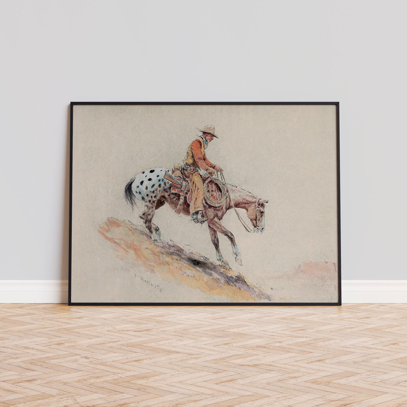 Vintage Cowboy & Appaloosa Print | Western Horse Art | Rustic Rodeo ...