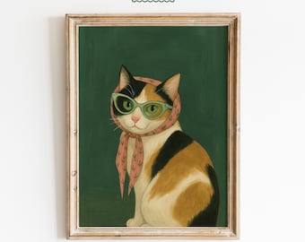 Stylish Cat Poster – Retro Calico Cat Wall Art