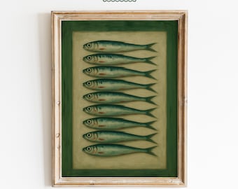 Sardine Fish Poster – Vintage Coastal Kitchen Wall Art Print